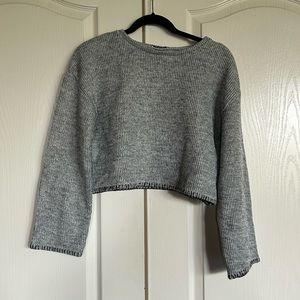 Zara heathered gray whipstitch crop crewneck sweater size small